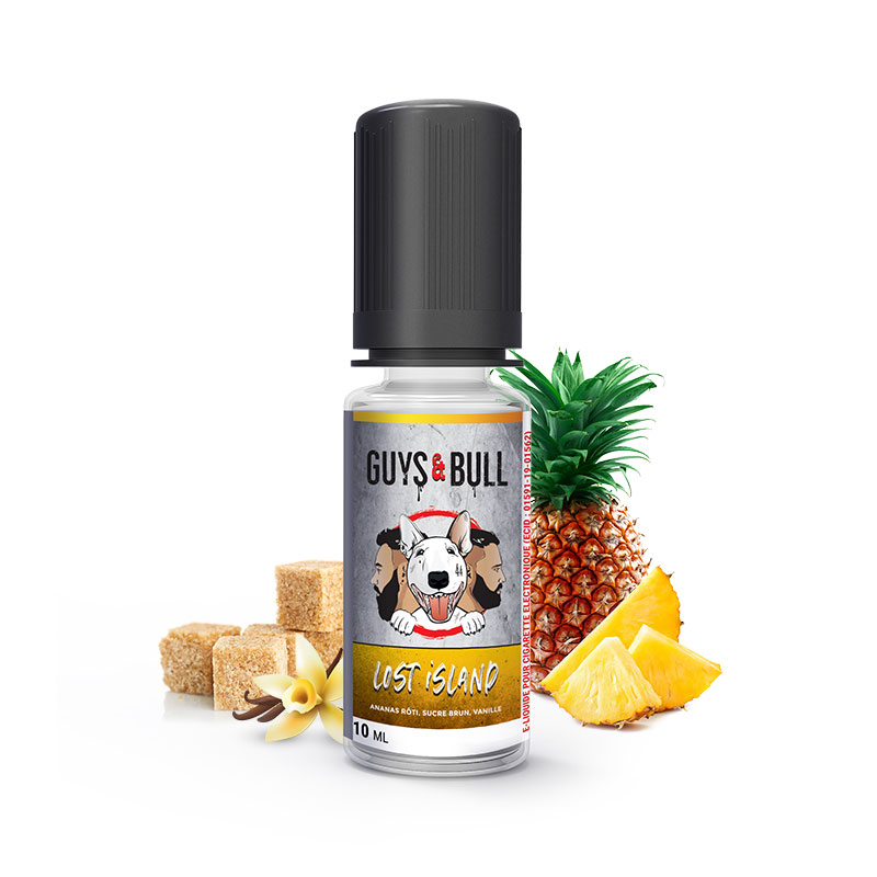 Photo de Lost Island Guys & Bull : eliquide en sels de nicotine pour le vapotage de la marque française Le French Liquide.