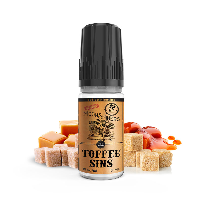 Photo de Toffee Sins MoonShiners : eliquide en sels de nicotine pour le vapotage de la marque française Le French Liquide.