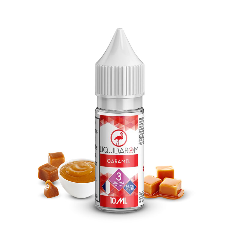 Flacon du eliquide Caramel 10ml de Liquidarom, fabricant français de eliquide pour le vapotage..