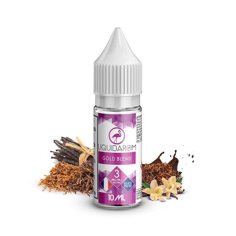 Flacon du eliquide Gold Blend 10ml de Liquidarom, fabricant français de eliquide pour le vapotage.