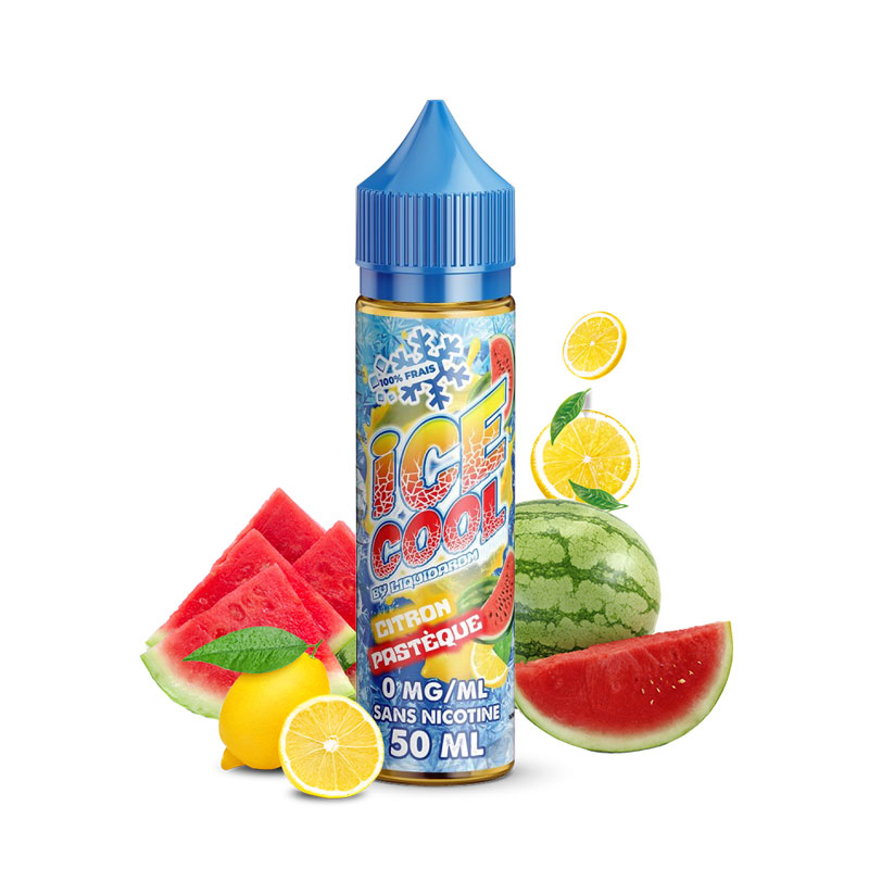 Flacon du eliquide Citron Pastèque de la gamme Ice Cool de Liquidarom, fabricant français de eliquide pour le vapotage.