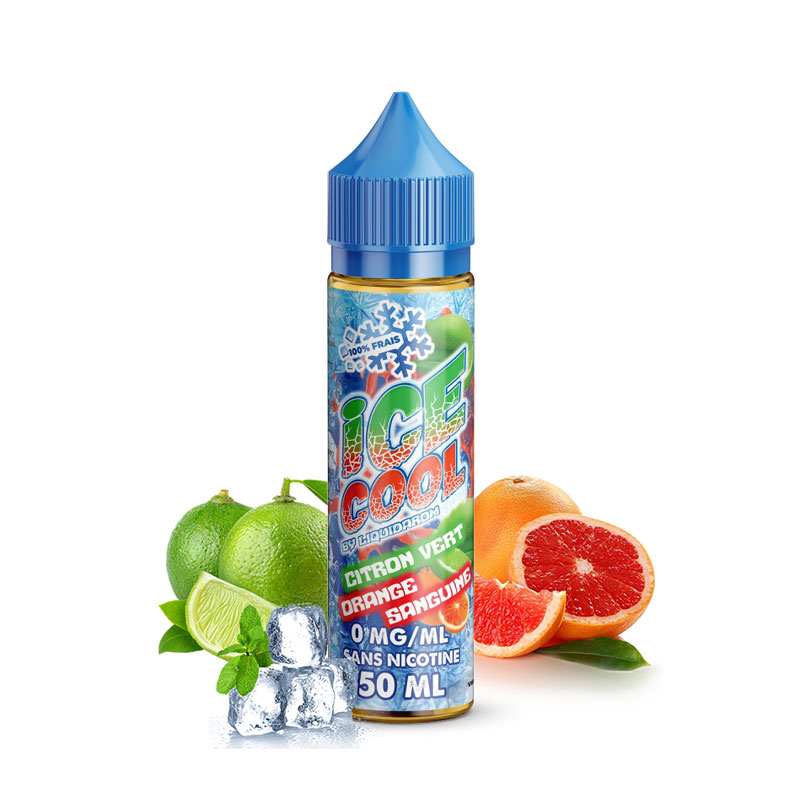 Flacon du eliquide Citron Vert Orange Sanguine de la gamme Ice Cool de Liquidarom, fabricant français de eliquide pour le vapotage.