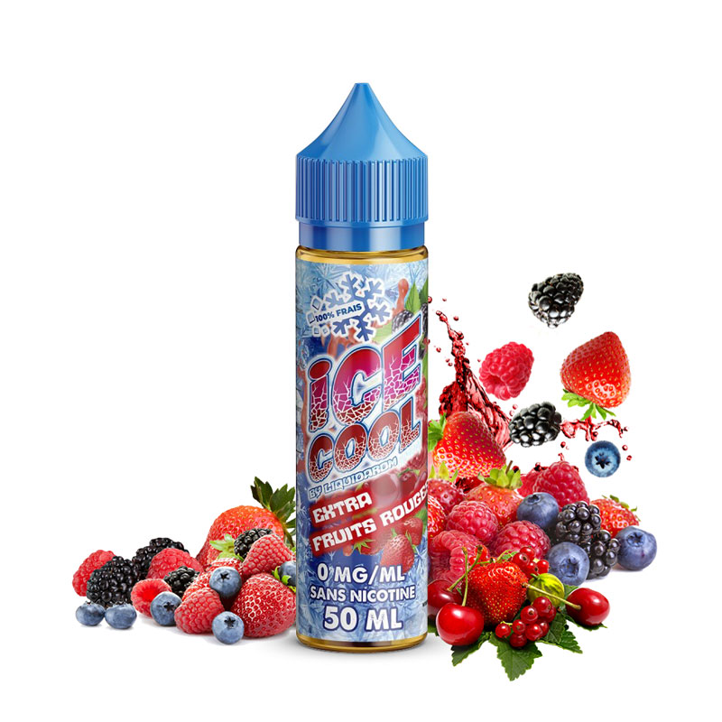 Flacon du eliquide Extra Fruits Rouges de la gamme Ice Cool de Liquidarom, fabricant français de eliquide pour le vapotage.