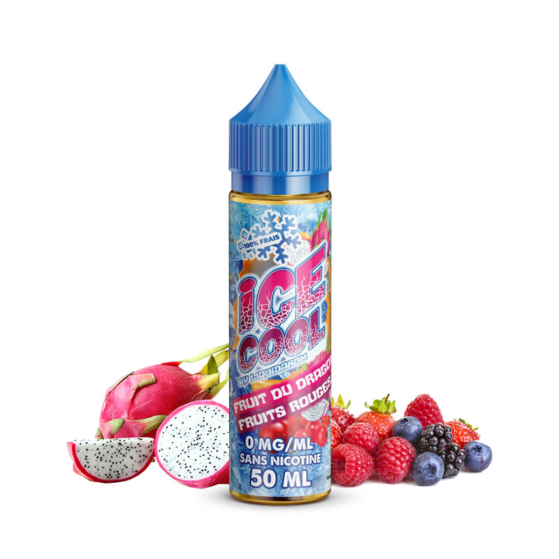 Flacon du eliquide Fruit du dragon Fruits rouges de la gamme Ice Cool de Liquidarom, fabricant français de eliquide pour le vapotage.