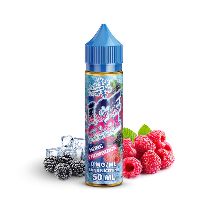 Flacon du eliquide Mûre Framboise de la gamme Ice Cool de Liquidarom, fabricant français de eliquide pour le vapotage.