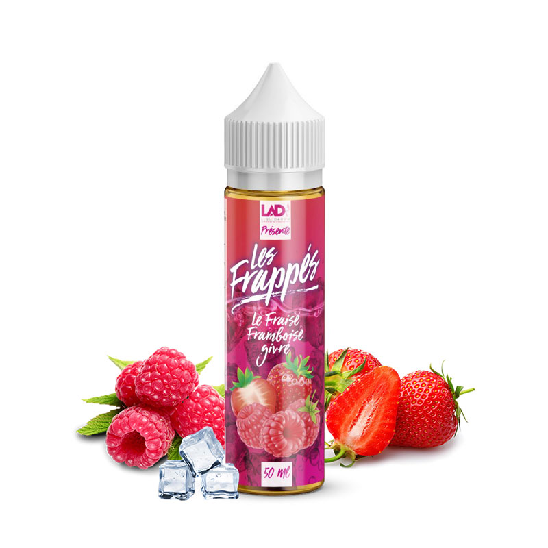 Flacon du eliquide Fraise Framboise Givré de la gamme Les Frappés de Liquidarom, fabricant français de eliquide pour le vapotage.