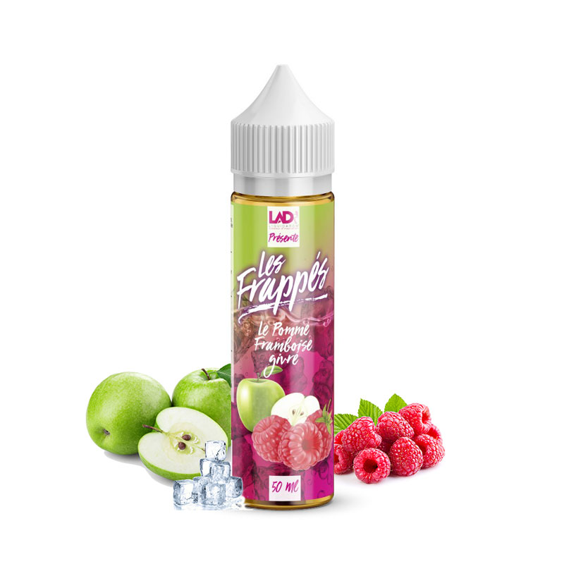 Flacon du eliquide Pomme Framboise Givré de la gamme Les Frappés de Liquidarom, fabricant français de eliquide pour le vapotage.