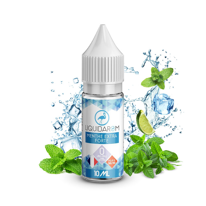 Flacon du eliquide Menthe Extra Forte 10ml de Liquidarom, fabricant français de eliquide pour le vapotage.