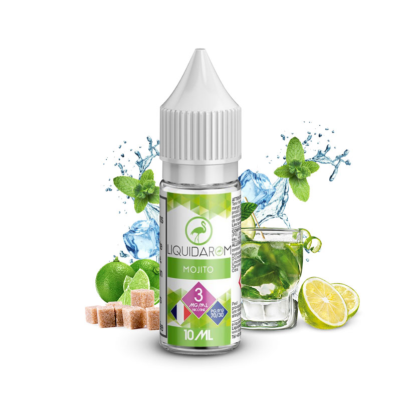 Flacon du eliquide Mojito 10ml de Liquidarom, fabricant français de eliquide pour le vapotage..