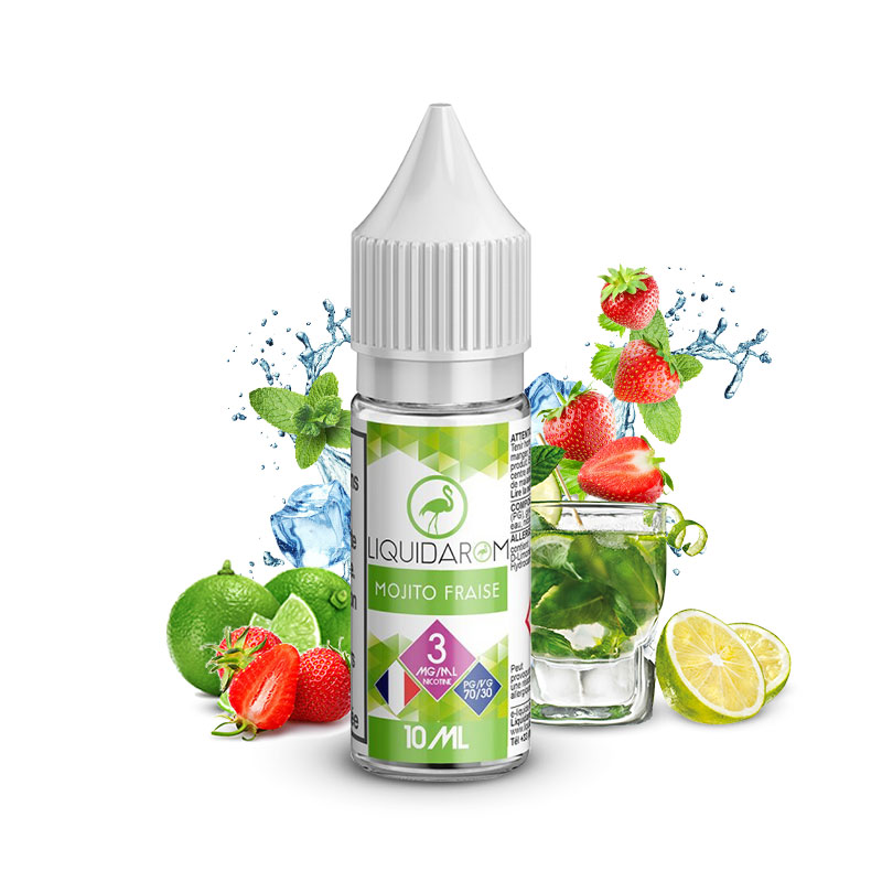 Flacon du eliquide Mojito Fraise 10ml de Liquidarom, fabricant français de eliquide pour le vapotage..