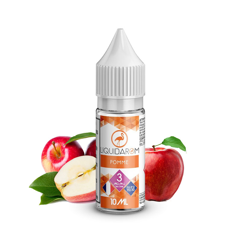 Flacon du eliquide Pomme 10ml de Liquidarom, fabricant français de eliquide pour le vapotage..