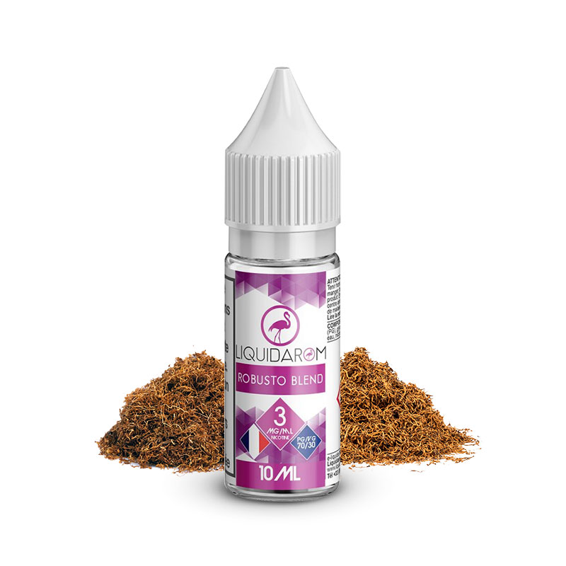 Flacon du eliquide Robusto Blend 10ml de Liquidarom, fabricant français de eliquide pour le vapotage.