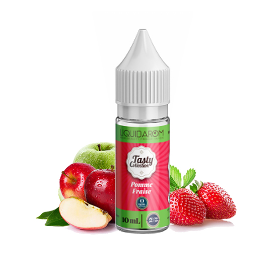 Photo du flacon du e-liquide Pomme Fraise de la gamme Tasty Collection par Liquidarom en 10 ml.