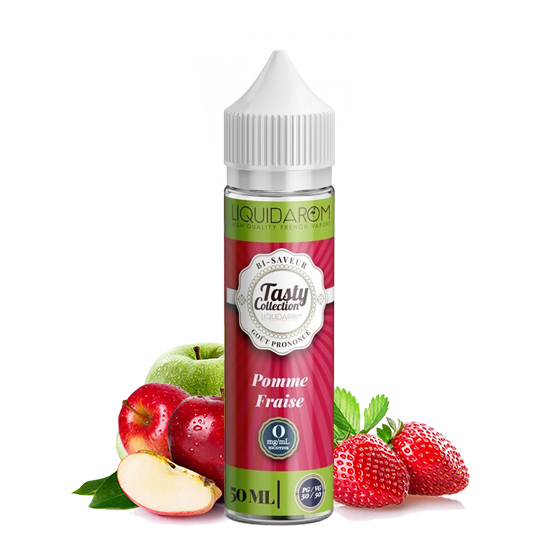 Photo du flacon du e-liquide Pomme Fraise de la gamme Tasty Collection par Liquidarom en zhc 50ml.