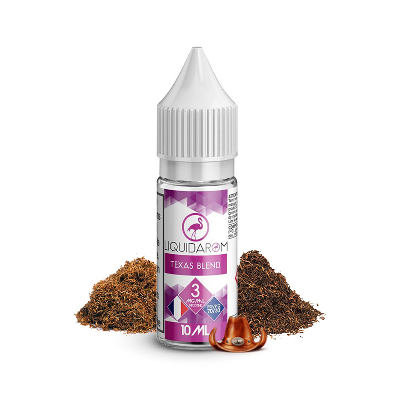 Flacon du eliquide Texas Blend 10ml de Liquidarom, fabricant français de eliquide pour le vapotage.