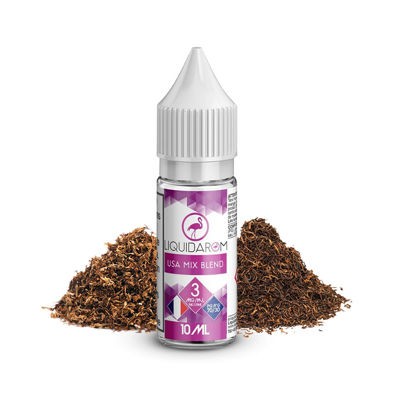 Flacon du eliquide USA Mix Blend 10ml de Liquidarom, fabricant français de eliquide pour le vapotage.