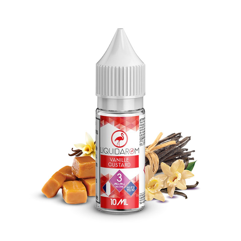 Flacon du eliquide Vanille Custard 10ml de Liquidarom, fabricant français de eliquide pour le vapotage..