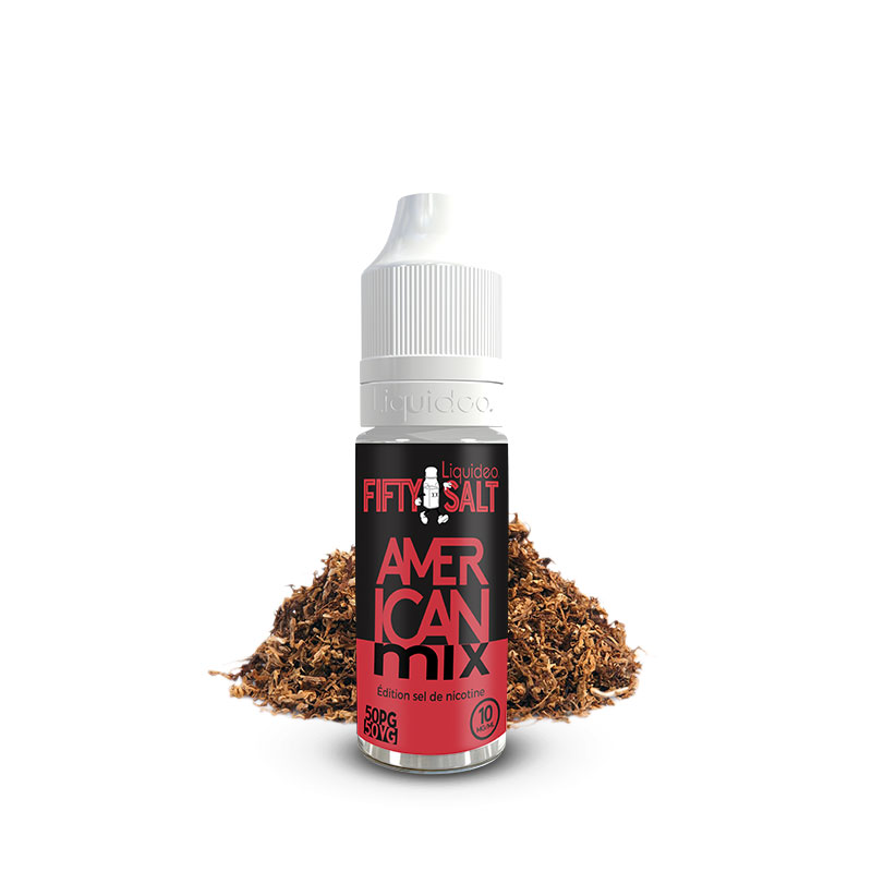 Flacon du eliquide Fifty American Mix 10 ml de Liquideo, fabricant français de eliquide pour le vapotage.