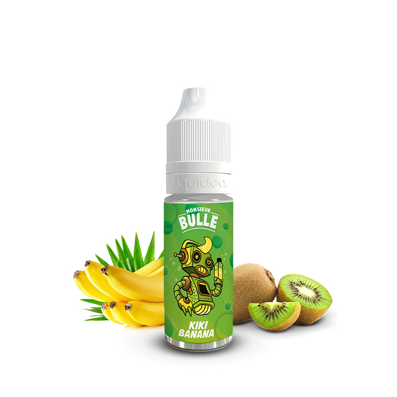 Flacon du eliquide Kiki Banana 10 ml de Liquideo, fabricant français de eliquide pour le vapotage.