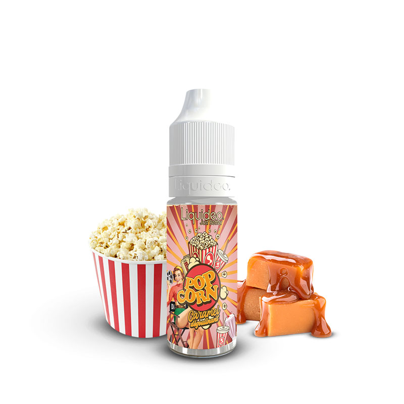 Flacon du eliquide Popcorn Caramel 10 ml de Liquideo, fabricant français de eliquide pour le vapotage.