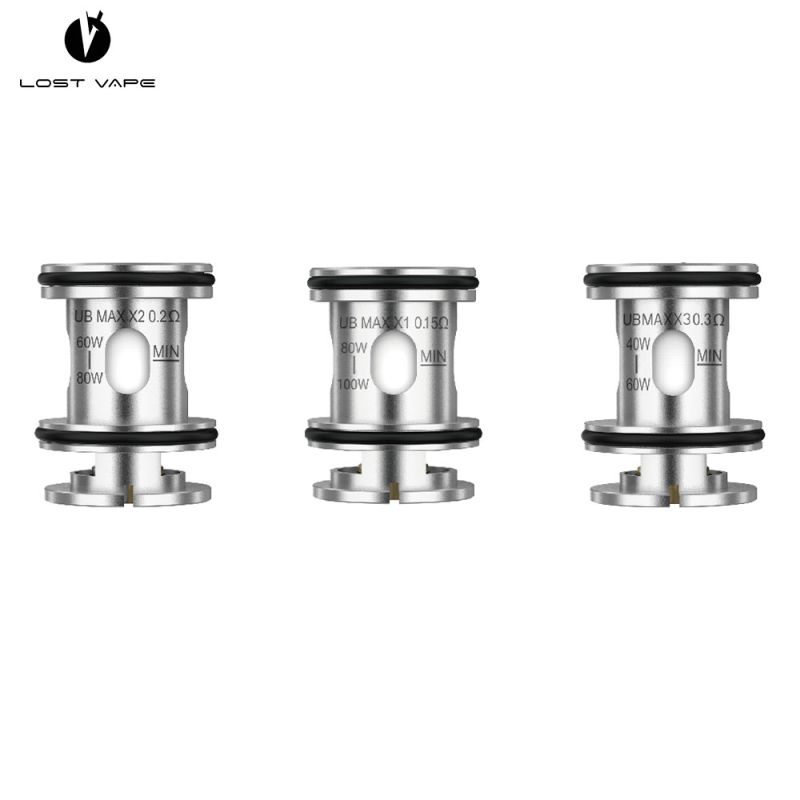 Photo des trois déclinaisons des résistances UB Max V2 de la marque Lost Vape.
