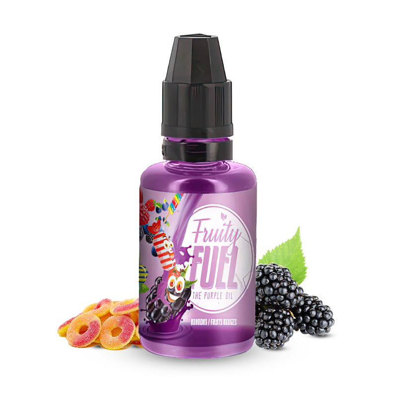 Photo du flacon de l'arôme concentré The Purple Oil 30ml de la marque Fruity Fuel fabriqué par Maison Fuel.
