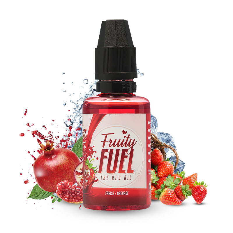 Photo du flacon de l'arôme concentré The Red Oil 30ml de la marque Fruity Fuel fabriqué par Maison Fuel.