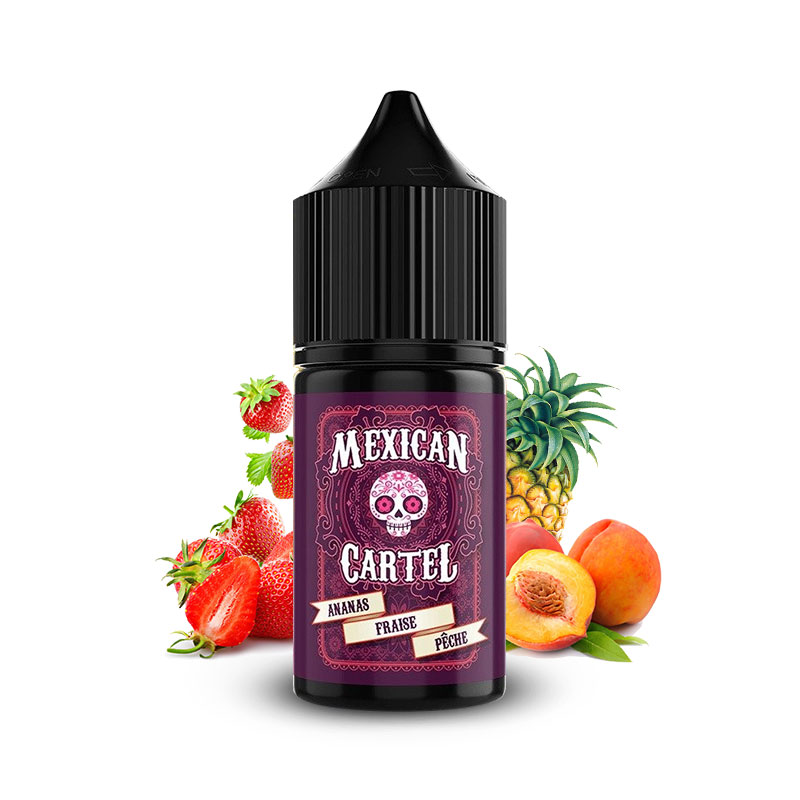 Photo du flacon de l'arôme concentré Ananas Fraise Pêche 30ml fabriqué par Mexican Cartel.