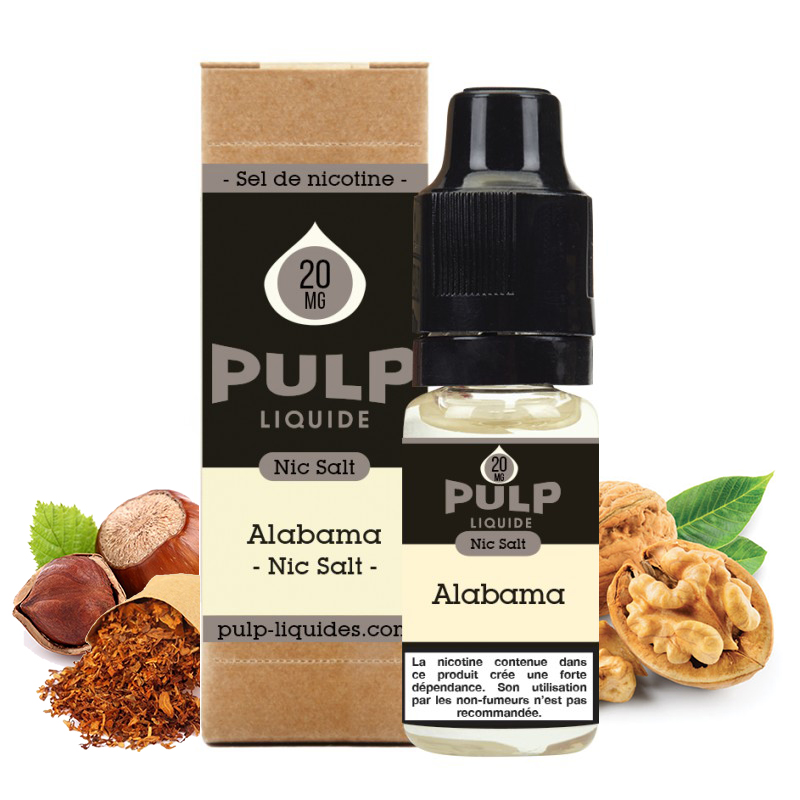 Flacon du eliquide Alabama sel de nicotine de Pulp, fabricant français de eliquide pour le vapotage..