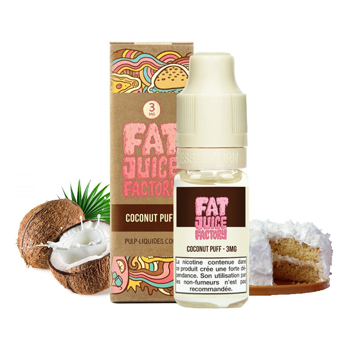 Flacon du eliquide Coconut Puff de Pulp, fabricant français de eliquide pour le vapotage.