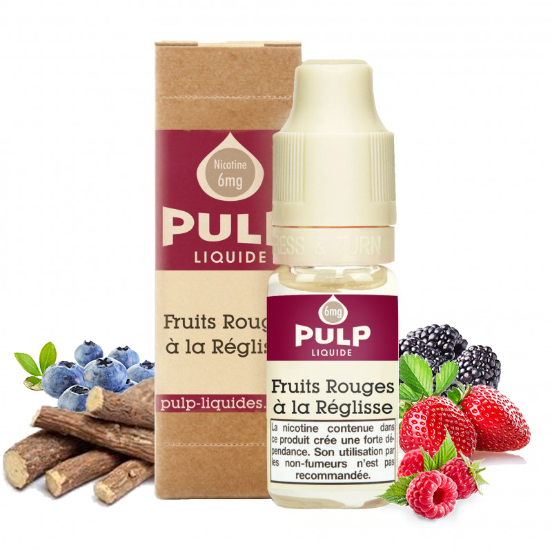 Flacon du eliquide Fruits Rouges à la Réglisse de Pulp, fabricant français de eliquide pour le vapotage..