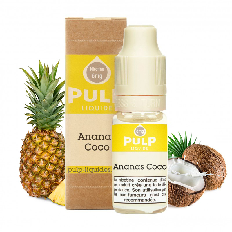 Flacon du eliquide L'Ananas Coco de Pulp, fabricant français de eliquide pour le vapotage..