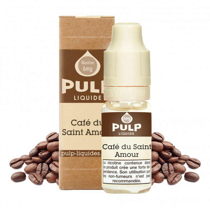 Flacon du eliquide Café du Saint Amour de Pulp, fabricant français de eliquide pour le vapotage..