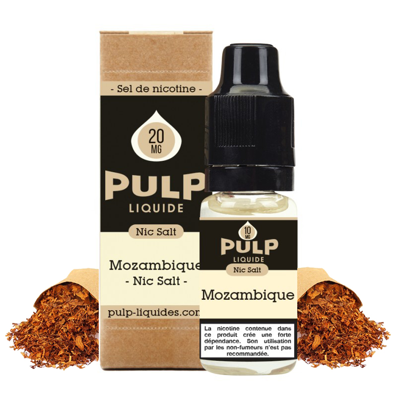 Flacon du eliquide Mozambique sel de nicotine de Pulp, fabricant français de eliquide pour le vapotage..