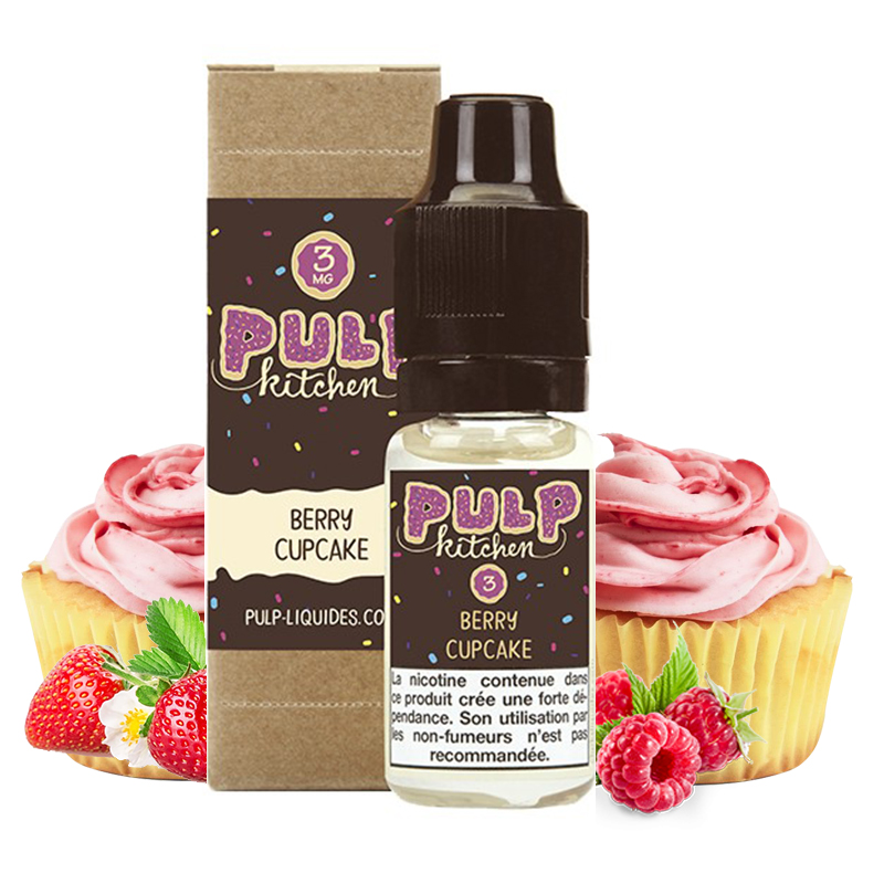 Flacon du eliquide Berry Cupcake de la gamme Pulp Kitchen par Pulp, fabricant français de eliquide pour le vapotage.