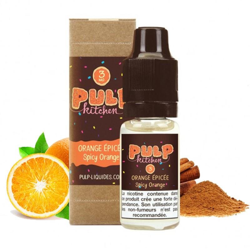 Flacon du eliquide Orange épicée de la gamme Pulp Kitchen par Pulp, fabricant français de eliquide pour le vapotage.