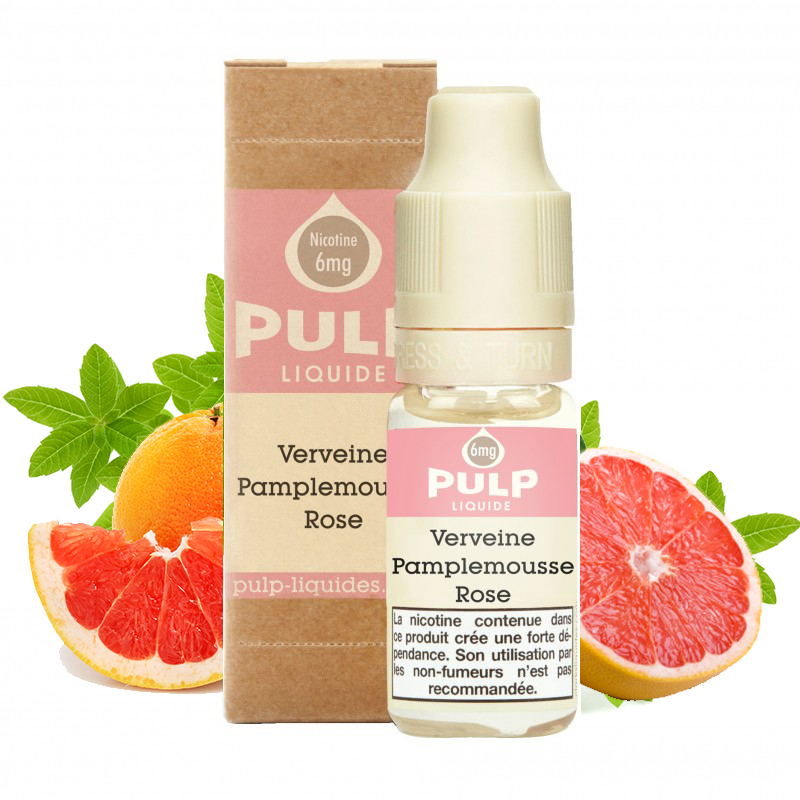 Flacon du eliquide Verveine Pamplemousse Rose de Pulp, fabricant français de eliquide pour le vapotage..