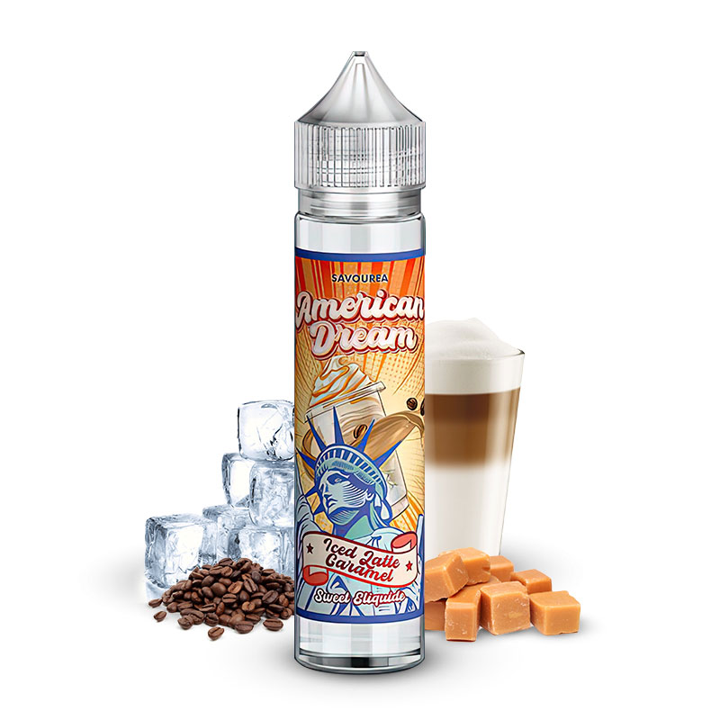 Photo du eliquide Iced Latte Caramel 50ml de la gamme American Dream par la marque française Savourea.