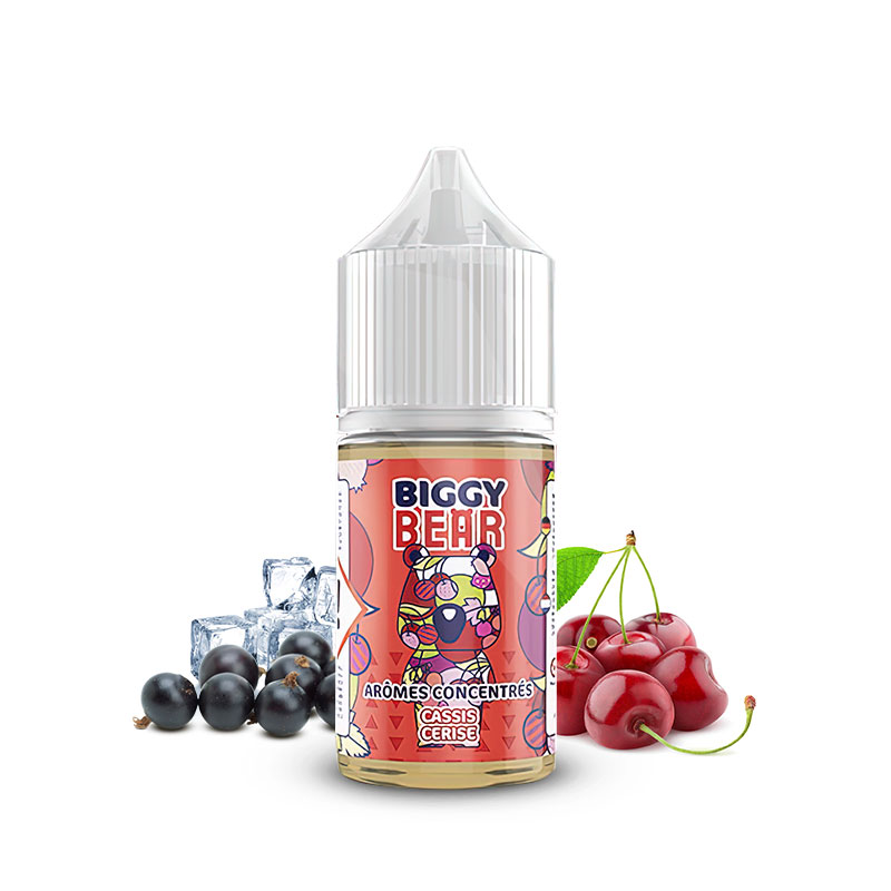 Photo du flacon de l'arôme concentré Cassis Cerise 30ml de la marque Biggy Bear fabriqué par Secret's Lab.