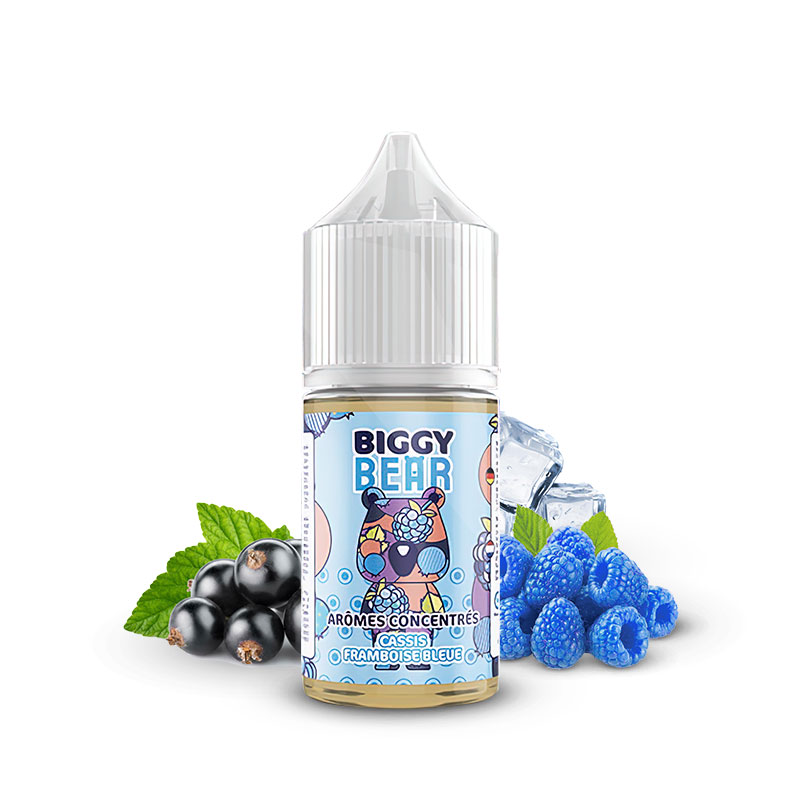 Photo du flacon de l'arôme concentré Cassis Framboise Bleue 30ml de la marque Biggy Bear fabriqué par Secret's Lab.