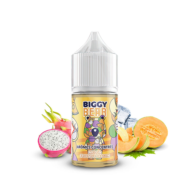 Photo du flacon de l'arôme concentré Melon Fruit du Dragon 30ml de la marque Biggy Bear fabriqué par Secret's Lab.