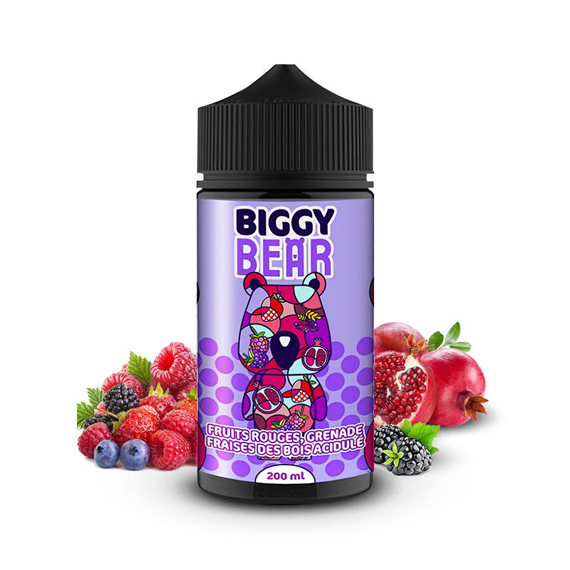 Eliquide Fruits rouges Grenade Fraise des bois acidulée de la marque française de e-liquides Biggy Bear.