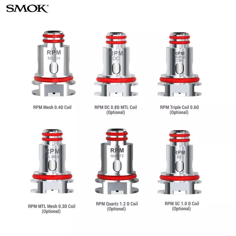 Catalogue des résistances RPM pour les cigarettes électroniques pod de Smoktech : les RPM 40 / RPM 80 et RPM 80 Pro.