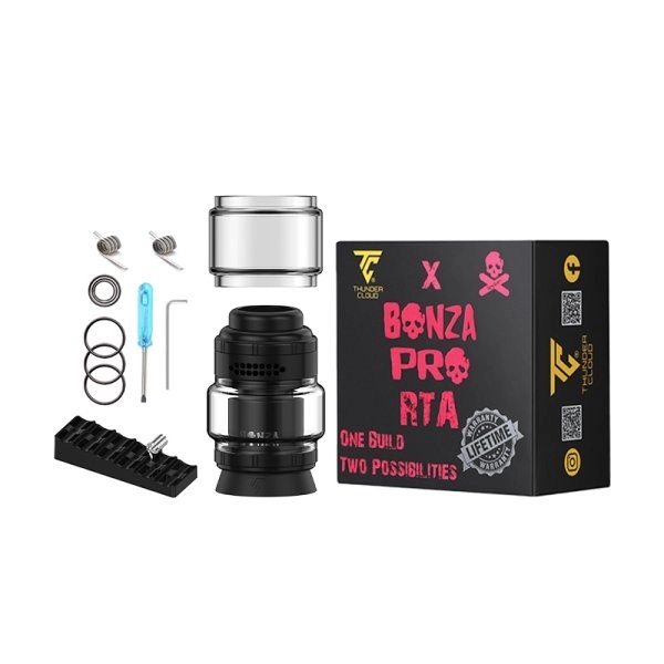Packaging de l'atomiseur reconstructible Bonza Pro RTA 4/6ml Thunder Cloud x Vaping Bogan atomiseur reconstructible 26,5mm