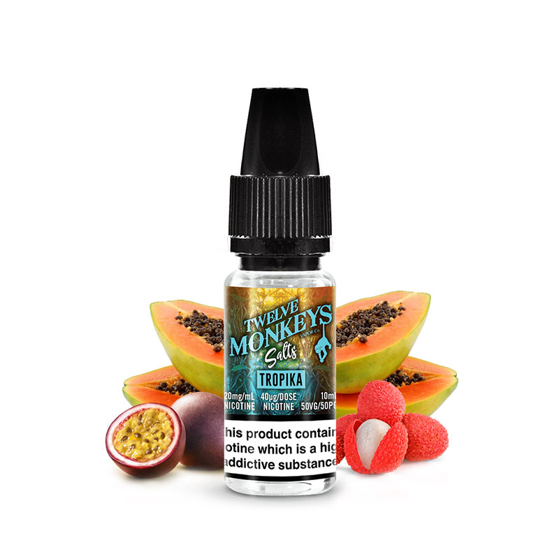 Photo de Tropika Twelve Monkeys : eliquide en sels de nicotine pour le vapotage de la marque Canadienne Le French Liquide.