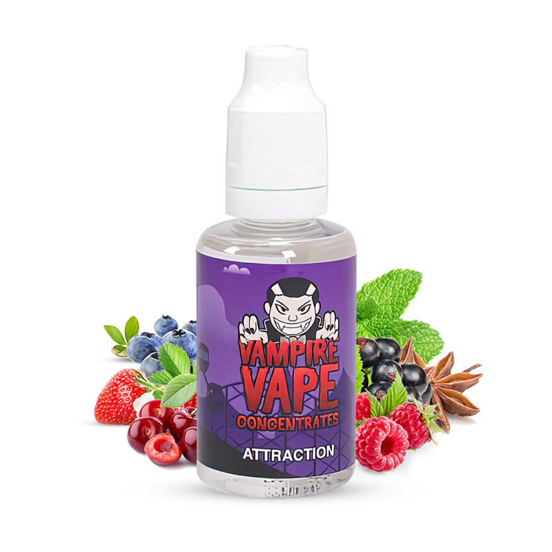 Photo du flacon de l'arôme concentré Attraction 30ml fabriqué par Vampire Vape.