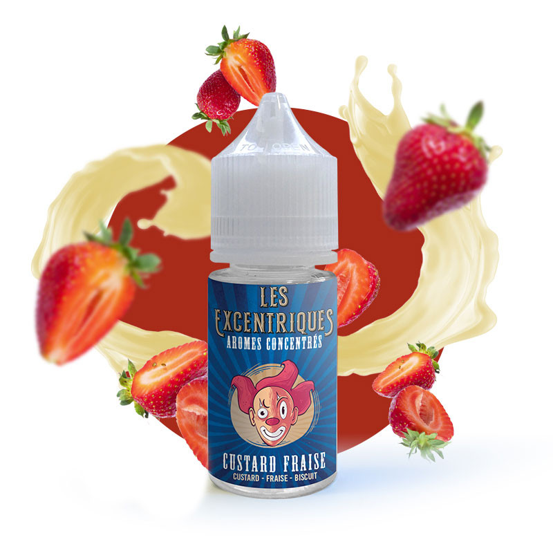 Photo du flacon de l'arôme concentré Custard Fraise - Les Excentriques 30ml de la marque VDLV fabriqué par VDLV.